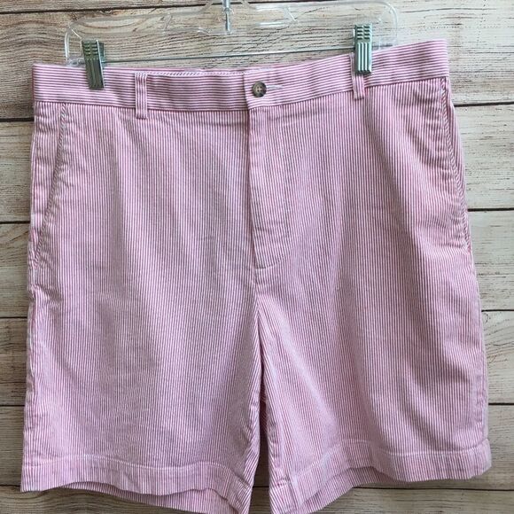 OXFORD GOLF SHORTS IN PINK AND WHITE STRIPES - Picture 2 of 5